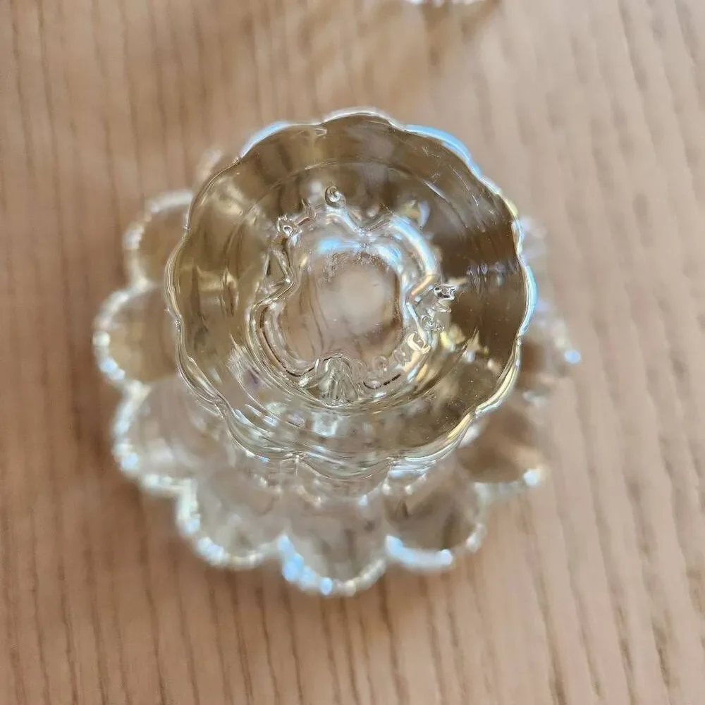 Clear glass floral candlestick holders tulip flared dinner candlelit table decor